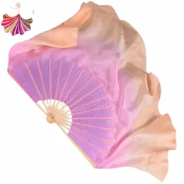 Viola chiaro Rosa Arancione Sfumatura di colore 16 "-34" 1 paio 100% seta bambù Danza Fan Dream Series Double-sided Yangko Art Test Fan q1MR #