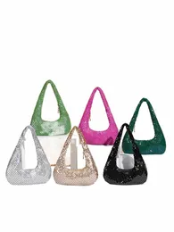 Borsa da sera da donna Borsa da ascella in paillettes in alluminio con cerniera Borsa leggera casual Borsa da spalla scintillante per cellulare Phe S1Kc #