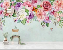 Wallpapers papel de parede moderno mão desenhada aquarela rosa flor 3d papel de parede sala de estar cozinha tv sofá parede quarto restaurante mural