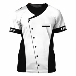 Mens Chef T Shirt Work Mundlid 3D drukowana kolorowa koszula Restauracja Kuchnia odzież robocza krótkie rękawowe usługi gastronomiczne Top Costume G6to#