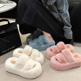 Pantofole 2024 delle donne caldo peluche tuta sportiva 7 centimetri con la suola spessa inverno infradito piattaforma muli scarpe di cotone delle donne