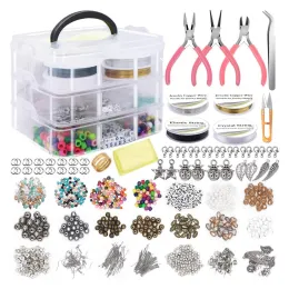 Components 1171Pcs Beads Kit with Earring Hooks Spacer Beads Pendants Charms Jump Rings for