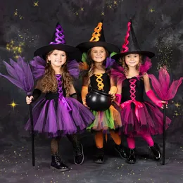 2023 Child Kids Witch Costume Girls Halloween Purim Purim Party Mardi Gras Fantasia Fancy Toddler Princess Dress Cosplay 240318