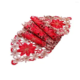 Travesseiro corredor de mesa de Natal Poinsettia Holly Leaf lençóis bordados para decorações 15 x 59 polegadas