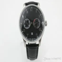 Mens Automático Cal 51011 Relógio Black Dial 500703 Couro Homens Eta Relógios Reserva de Energia Data Suíça Relógios de Pulso2355