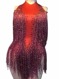 sparkly Rhinestes Fringes Bodysuit Women Nightclub Outfits Glisten Dance Costumes One-piece Dance Wear Singer Stage Leotard 374E#