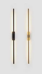 Moderne einfache LED-Wandleuchte mit linearem Rohr, oben, unten, Hintergrund, gegenüberliegende Wandleuchte, LED, Nachttisch, Foyer, Flur, Schwarzgold, LED-Wandleuchte 216571956