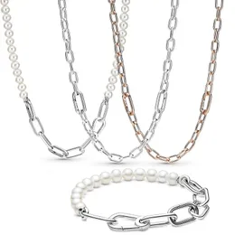 Gioielli donna fai da te con collana a catena a maglia con perla coltivata d'acqua dolce originale in argento 925 di inverno libero di trasporto