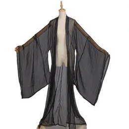 Chiff Black Hanfu Pelerin Peri Hırka Çin Tüccar Giysileri Hanfu Ceket Geniş Kollu Erkek Kadın Festivali DNV16364 F1RI#