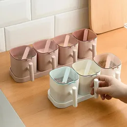 2024 توابل مربع الفلفل التوابل شاكر Salt Salt Salting Organizer Kitchen Cruet Contration Bottiment Pontainer مع ملاعق - للمطبخ -