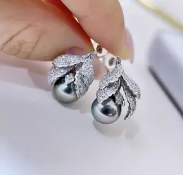 Orecchini pendenti Stupendi orecchini di perle verdi nere rotonde di Tahiti da 9-10 mm Orecchini in argento sterling 925 con orecchini in argento sterling 925 per gioielli da donna