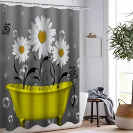 Cortinas de chuveiro flor poliéster impermeável tecido taupe folhas impressas decorativas cortina floral bronzeada