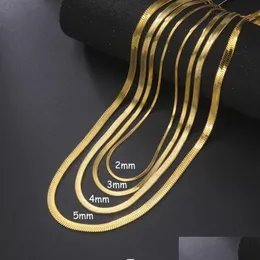 Chains Top Quality 14K Yellow Gold Snake Chain Necklace For Women Men Golden Color Herringbone Choker Neck 2024 Trend Jewelry Gift Dro Otwat