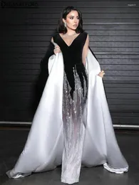 Parti Elbiseleri Dubai V-Neck Montage Deniz Kızı Akşam Cape Crystal Boncuk Arap resmi elbiseler