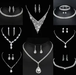 Värdebelt lab diamantsmycken Set Sterling Silver Wedding Halsbandörhängen för kvinnor Bridal Engagement Smycken Gift R2BP#