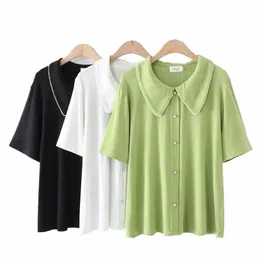 Ny 2022 Ladies Summer Plus Size Tops för kvinnor Stor kort ärm Loose Green White Pearl Cott T-shirt 3xl 4xl 5xl 6xl A1EU#