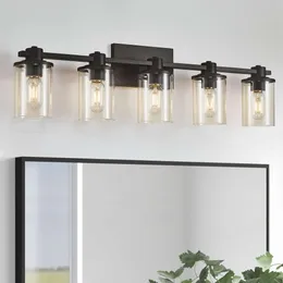 Luci da toeletta moderne per bagno a 6 luciLuci da bagno industriali nere opache con luci da toeletta in vetro trasparente per specchio da bagno Soggiorno Corridoio