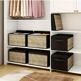 4 alças de tampa de caixas grandes, caixa de cubo de armazenamento de tecido dobrável com divisor removível, organizador de armário dobrável, cesto de roupa suja, preto