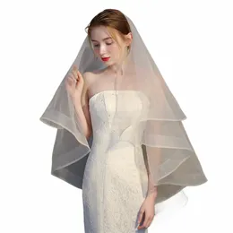 Simples e curto lenço de camada dupla noiva casamento dr acessórios de venda quente com pente de cabelo e elástico requintado w3t1 #