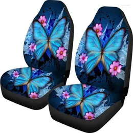 Capas de assento de carro 2pcs borboleta azul pequena flor rosa capa de almofada universal decorativa