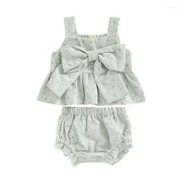 Zestawy odzieży Urodzone Baby Girls Floral Shorts 2PCS Summer Stroje Print Drukuj Bowknot Tlee Bezporne garnitur Ruffle Suit