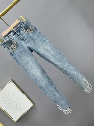 Strassonstone Quasten -Jeans Frauen 2023 neuer Frühlings- und Sommer -Elastizier hoher Taille Schlanker Fit schlanker geschnittener Deim -Skinny Hosen 2023 2023