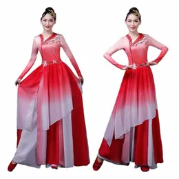 Traje de desempenho Feminino Fan Dance Plum Blossom Fu Suit Yangge Roupas Natial Dance Costume Z4Dm #