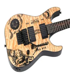 Süper Nadir Kirk Hammett Kh Ouija Doğal Kapitalı Akçaağaç Top Electric Guitar Ters Headstock Floyd Rose Tremolo Siyah Donanım8287154