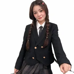 JK Blazer japansk enhetlig två rumpa skolflicka kostym blazer kvinnor college stil kostym casual svart topp japansk uniform k6os#