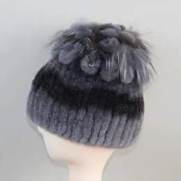 Vendita calda Russia New Winter Real Furies Cappello da donna al 100% genuino Rex Rabbit Hat Good Elastic Knitted Rex Rabbit Pell