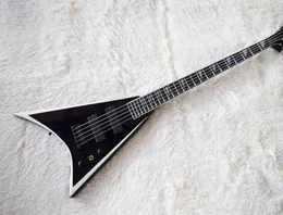 Bütün Özel V Şekl Siyah 5 Strings Beyaz Strip Black ile Elektrik Bas Gitar Whitwhite İnci Fret Inla1229054