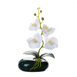 Dekorativa blommor elliptiska bassängen Artificial Flower Bonsai Pu Butterfly Orchid Ceramic Vase Set Home Decorations Ornament Moth Potting