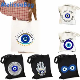 Renkli Mati Mavi Kötü Göz Protecti Canvas Omuz Tahyesi Çanta Fr Masallah Nazar Harajuku Müşterisi Yeniden Kullanılabilir Pamuklu Çantalar 37ZK#