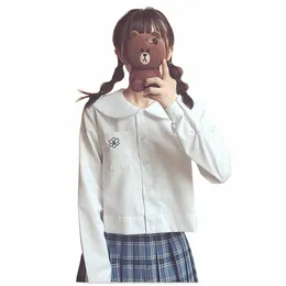 lovely sakura Embroidery Japanese Student Girl School Jk Uniform Middle High School Uniform lg short Sleeve sailor suit Shirt 16XZ#