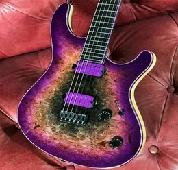 Super Raro Roxo Natural Preto Burl Birds Eye Maple Top Guitarra Elétrica Ultra Fino Corpo Jumbo Trastes Preto Hardware1240622