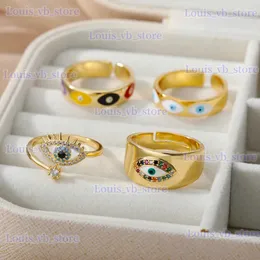 Pierścienie zespołowe Turkish cyrkon Złe oko pierścienie dla kobiet otwarte regulację złota platana na stali nierdzewnej pierścionka pary pierścionki ślubne biżuteria T240330