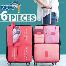 Sacos de armazenamento 6pcs viagens mulheres malas organizador maquiagem produtos de beleza bolsa para roupas sapatos cosméticos bagagem