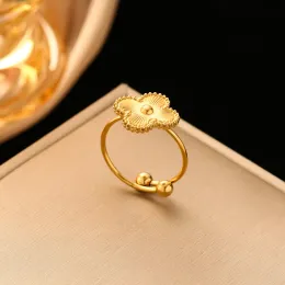Anel de grife 4/quatro folhas van trevo anel feminino anel dourado prateado love anéis