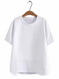 T-shirt da donna taglie forti girocollo, tinta unita, cotone, maniche corte leggermente elasticizzate T-shirt allentata basic sottile per l'estate m7lC#