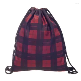 Borsa con stampa 3D stile britannico con coulisse Tartan Casual Mochila Cuerda Harajuku Zaino Donna Uomo Modis Sport String