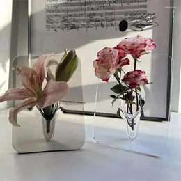 Vasos ins criatividade abs flor vaso planta garrafa transparente para flores decorações de escritório em casa acessórios de sala