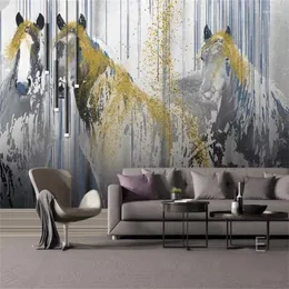 Tapeten 3D-Wandbild Einfache handbemalte goldene Pferdewandaufkleber Raumdekor Wohnzimmer Schlafzimmer Tapete