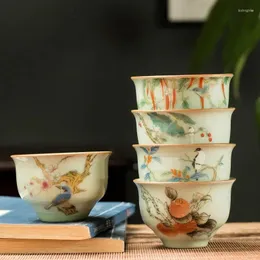 Copos pires 2 pçs/lote tradicional gelo crack cerâmica xícara de café pintados à mão flores padrão tigela chá artesanal conjunto acessório