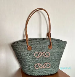 Designer -Borsa per la spesa intrecciata di cannuccia di donne in stile retrò abbinato a una borsa decorazione classica grande borsetta