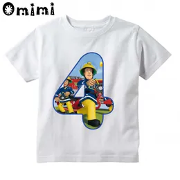 Crianças Sam Fireman Número 1-9 Bombeiro Design Camiseta Menina/Meninas Carta Kawaii Manga curta Top Tees Camiseta Funny's Funny