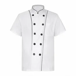 Herrkvinnor unisex kock skjorta ctrast färg trim kök arbets uniform kock jacka kappa hotell restaurang matsalbageri dräkt n8je#