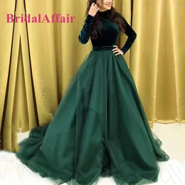 Party Dresses BridalAffair Muslim Evening Dress High Neck Long Sleeve Velvet Top A-Line Formal Dubai Arabic Kaftan Prom Gowns