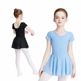 ragazze Body balletto con tutù Chiff Gonne Dr manica corta Ginnastica Yoga Skate Balletto Kid Stage Practice Dancewear z0Ug #