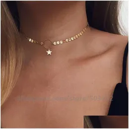 Pendant Necklaces 250Pcs/Lot New Temperament Choker Necklace Bling Star Jewellery Fashion Style Ketting Sweater Drop Delivery Jewelry Dh52F