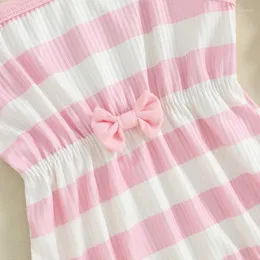 Artırıcılar kız bebek yaz romper sevimli çizgili kontrast renk kolsuz yay kamisole yelek gövdesi doğdu playsuit